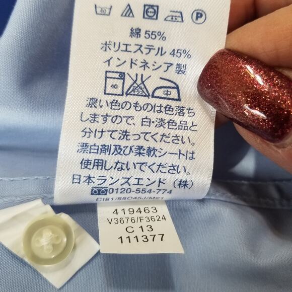 Lands' End Womens Blue Button Up 3/4 Sleeve Flip Cuff Wrinkle Free Shirt Sz 24W - Picture 9 of 9